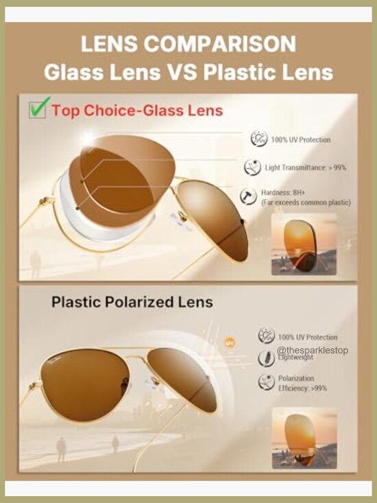Classic Aviator Sunglasses with Glass Lenses and Metal Frame main image 5